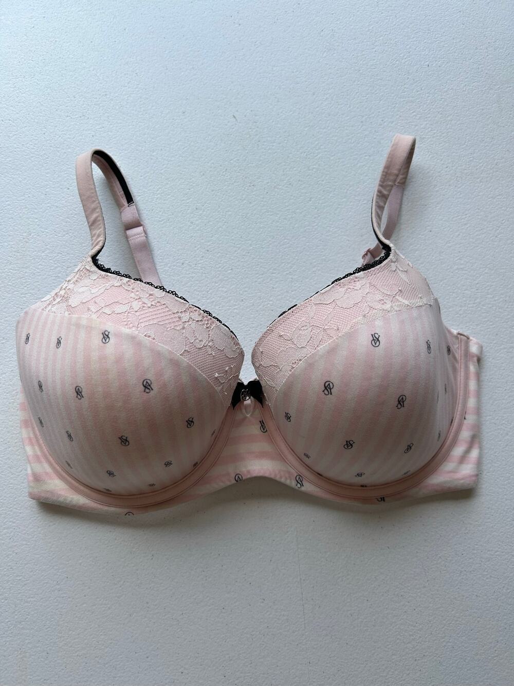 Victoria’s Secret Demitastic Double Logo Print Pink Stripe 36DDD Convertible